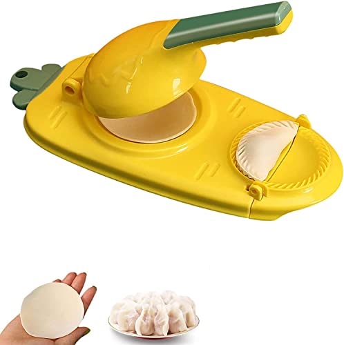 2 in 1 Dumpling Maker Machine,Teigtaschen-Hautmacher,Teigtaschenformen,Dumpling Skin Maker mit Pressformen-Set,Knödel Skin Maker Knödel Formen,Knödel Wrapper Maker Presse Knödel Haut Maschine (gelb) von LUCKKY