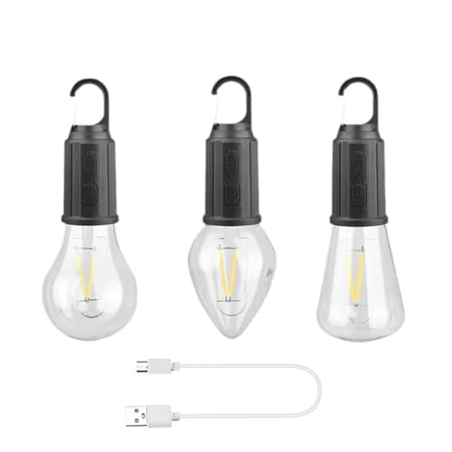 2023 Retro Neues Outdoor Camping USB-Lade-Glühbirnenlicht, Campinglampe, Led Campinglampe, Campingleuchte Mit Karabiner, Portable Lampe Camping, Wasserdicht Zeltlampe Camping Zubehör (3Stück-Mix) von LUCKKY