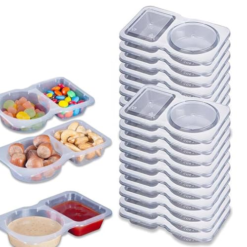 20PCS Double Compartment Snack Containers with Lids, Zweikammer Gewürzbehälter, 2-Fach Meal Prep Box Gewürzbehälter, Snack-Behälter, wiederverwendbare Lebensmittelzubereitungsbehälter mit Deckel von LUCKKY