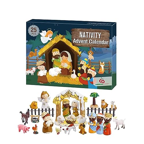 24 Tage Weihnachtskrippe Set, Adventskalender, Religiöse Adventskalender für Kinder, Weihnachtskrippe mit liebevollen Figuren, Tieren und Zubehörteilen hinter jedem Türchen von LUCKKY