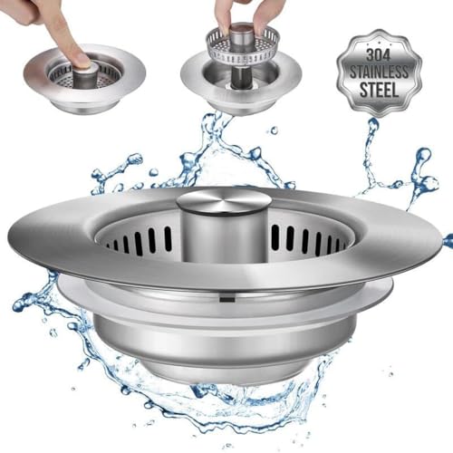 3-in-1-Abflusssieb aus Edelstahl für Spülbecken, Abflussstopfen und Abflusssieb Küchenspüle, Pop-Up Bodenablauf Filter Aus Edelstahl, Ersatz für Spülbecken Stöpsel von LUCKKY