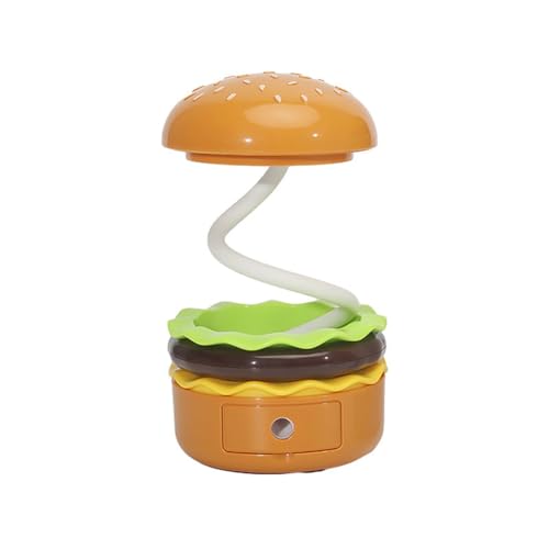 Bright Burger Lamp, Helle Burger-Lampe, 3 in 1 Hamburger-Lampe Studienlampe, niedliches Hamburger-Nachtlicht, Kabellos LED Tischlampe, Wiederaufladbar, Faltbar Tragbar Tischlampe für Studie, Lesen von LUCKKY