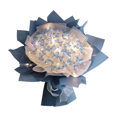 DIY Butterfly Bouquet Gift Kit Set, Künstlicher Blumenstrauß, DIY Blumen Unvollendete Material Kits, Kreativer Schmetterlingsstrauß Material Set, Simulation Blumensträuße Handgemacht Geschenk (Blau) von LUCKKY