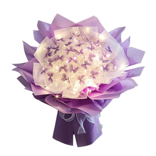 DIY Butterfly Bouquet Gift Kit Set, Künstlicher Blumenstrauß, DIY Blumen Unvollendete Material Kits, Kreativer Schmetterlingsstrauß Material Set, Simulation Blumensträuße Handgemacht Geschenk (Lila) von LUCKKY