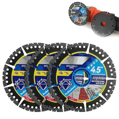 Diamond Multi-Purpose Saw Blades, Diamant-Mehrzweck-Sägeblätter, 4,5-Zoll-Schleifscheibe für Winkelschleifer, Super Dünne Fliesensägeblatt, Trocken/Nass Schneiden für Beton, Stahl, PVC, Holz (3 Stück) Diamond Multi-Purpose Saw Blades, Diamant-Mehrzweck-Sägeblätter, 4,5-Zoll-Schleifscheibe für Winkelschleifer, Super Dünne Fliesensägeblatt, Trocken/Nass Schneiden für Beton, Stahl, PVC, Holz (3 Stück) von LUCKKY