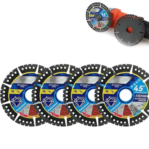 Diamond Multi-Purpose Saw Blades, Diamant-Mehrzweck-Sägeblätter, 4,5-Zoll-Schleifscheibe für Winkelschleifer, Super Dünne Fliesensägeblatt, Trocken/Nass Schneiden für Beton, Stahl, PVC, Holz (4 Stück) von LUCKKY
