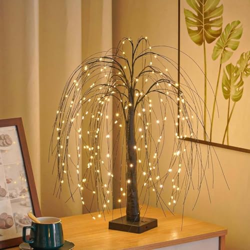 Halloween Willow Tree Lights,Halloween-Weidenbaum-Lichter,LED-Kunstweiden-Nachtlichter,LED Baum Lichter Weihnachtsdeko,Lichterbaum Tischlampe Verstellbare Äste für für Innendekoration (Schwarz-Warm) von LUCKKY