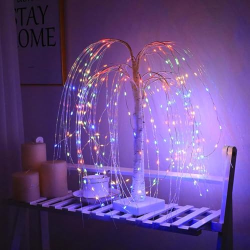 Halloween Willow Tree Lights,Halloween-Weidenbaum-Lichter,LED-Kunstweiden-Nachtlichter,LED Baum Lichter Weihnachtsdeko,Lichterbaum Tischlampe Verstellbare Äste für für Innendekoration (Weiß-Farbig) von LUCKKY