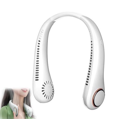 Hands-free Neck Fan for Sports, Tragbarer Nackenventilator, Hals Ventilator Wiederaufladbar, 3 Geschwindigkeiten Persönlicher Ventilator, Flügelloser Mini-USB Ventilator mit 360°-Kühlluftstrom (Weiß) von LUCKKY