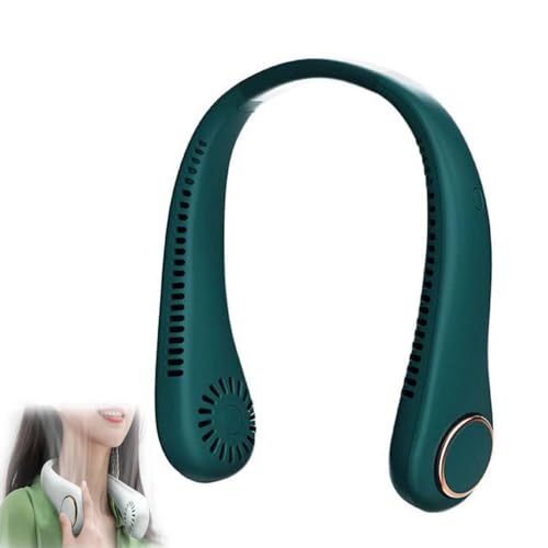 Hands-free Neck Fan for Sports, Tragbarer Nackenventilator, Hals Ventilator Wiederaufladbar, 3 Geschwindigkeiten Persönlicher Ventilator, Flügelloser Mini-USB Ventilator mit 360°-Kühlluftstrom (Grün) von LUCKKY