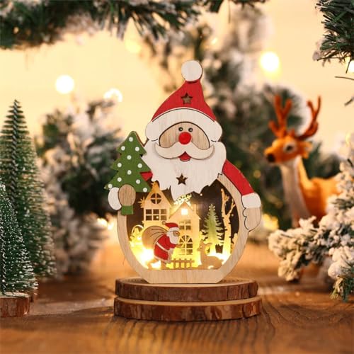 LED-Weihnachtsbeleuchtung aus Holz, Leuchtender Weihnachtsmann aus Holz, Weihnachtsdeko Leuchtend Licht, LED Weihnachtsschmuck Holz für Tisch Fensterdekoration (Weihnachtsmann) von LUCKKY