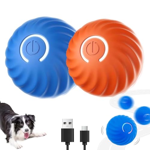 LUCKKY 2 Stück Automatischer Intelligenter Hundeball, Interaktives Hundespielzeug Ball, Smart Automatisch Rollender Ball für Katzen und Hunde von LUCKKY
