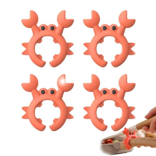 LUCKKY 4 Stück Crab Utensil Holder, Silicone Crab Spatula Spoon Holder, Krabben-Utensilienhalter, Kreativer Spachtelhalter in Krabbenform, Multifunktionaler Spatelhalter aus Silikon (Rot) von LUCKKY