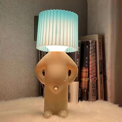 LUCKKY Eine kreative Lampe des kleinen schüchternen Mannes, LED Nachttischlampe, Kreative Tischlampe Mit Schirm, Nachttisch Lichtdekoration Schreibtischleuchten (Blau) von LUCKKY