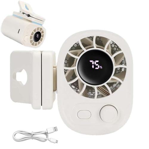 LUCKKY Joytutu Car Clip On Fan With Led Display - 360° Rotation, 1800mAh Mini USB Clip Ventilator Akku, Klein Tischventilator, 100-Gang, tragbarer Auto-Ventilator, persönlicher Kühlventilator (Weiß) von LUCKKY