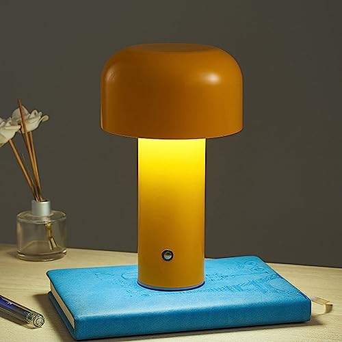 LUCKKY LED Kreative wiederaufladbare Pilz Tischlampe, Nachttischlampe led dimmbar, Pilz tischlampe für Wohnzimmer, USB Nachtlich Mit 3 Beleuchtungsmodi Dimmbar Tischlampe (Gelb) von LUCKKY