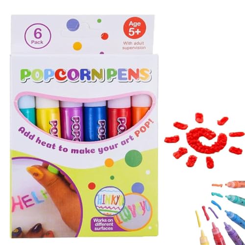 LUCKKY Marcadores Puffy, 6 Farben Magic Puffys Stifte, 3D Magisch Popcorn Stift, Magische DIY Bubble Popcorn Zeichenstifte-Set für Kunstmalerei (1Box) von LUCKKY