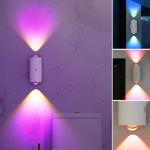LUCKKY Smart Motion Sensor Wall Lamp with Colorful Gradient, Akku Wandleuchte Innen mit Bewegungsmelder, LED Wandlampe Up Down, RGB-Atmosphäre Lampe Nachtlicht für Schlafzimmer, Flur, Patio LUCKKY Smart Motion Sensor Wall Lamp with Colorful Gradient, Akku Wandleuchte Innen mit Bewegungsmelder, LED Wandlampe Up Down, RGB-Atmosphäre Lampe Nachtlicht für Schlafzimmer, Flur, Patio von LUCKKY