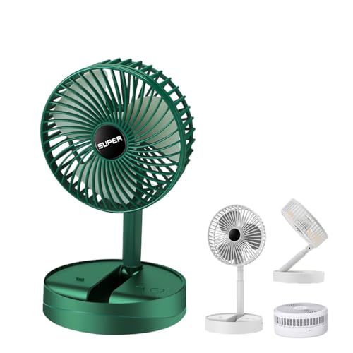 LUCKKY Telescopic Folding Fan, Teleskop-Faltventilator, Tragbarer USB wiederaufladbarer klappbarer Tischventilator, 3 Geschwindigkeiten Leise Oszillierender Ventilator, Mini-Kühlventilatoren (Grün) von LUCKKY