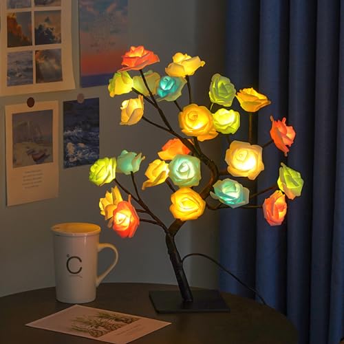 LUCKKY Tree Lamp, Rosenbaum Lichter, Beleuchtete künstliche Blumen Bonsai Baum Lichter, Rosen-Nachtlicht, LED-Rosenblume Tischleuchte Schreibtisch Baum leicht, USB batteriebetrieben (Bunt) von LUCKKY