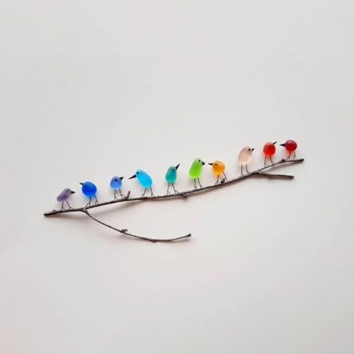 Meerglas Regenbogenvögel, Sea Glass Rainbow Bird Ornament, Seeglas-Kunstwerk, Regenbogenvögel auf Zweig, handgefertigte Seeglas-Vogel, Seeglas- und Treib-Bild-Wanddekoration - Ohne Fotorahmen (M) von LUCKKY