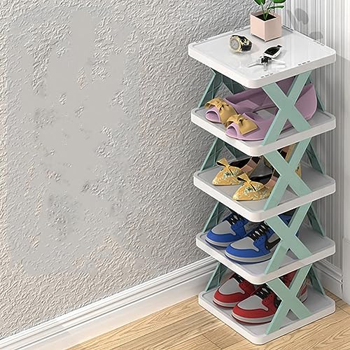 Mehrschichtiger Schuhregal Aufbewahrung Organisator, DIY Combination Shoe Rack, Platzsparendes Schuhregal, Mehrschichtiger Schuhregal-Schrank-Organizer für Eingang, Flur (4 Layers, Blue) von LUCKKY