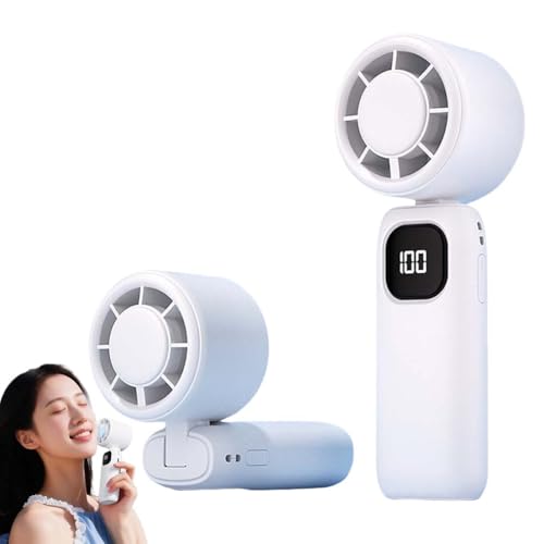 Mini Foldable Cooling Fan, Hand-Turbinenventilator mit 100 Geschwindigkeitsstufen, Tragbarer Leise Mini Ventilator, Wiederaufladbar USB Ventilator, Klein Taschenventilator mit LED-Anzeige (Weiß) von LUCKKY