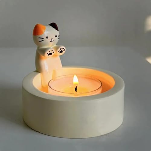 Niedlicher Katzen-Kerzenhalter, Kitten Candle Holder Warming Paws, Teelichthalter Katze, Niedlicher Cartoon-Kerzenhalter Dekoration Geschenk für Mädchen Frauen - ohne Kerzen (B) von LUCKKY