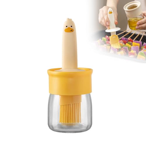 Oil Dispenser with Brush for BBQ, Ölspender mit Pinsel für BBQ, Ölflasche mit Pinsel, 2 in 1 Ölspender Flasche mit Silikon Backpinsel, Glas Olivenölspender für Küche, Kochen, BBQ (Orange) von LUCKKY