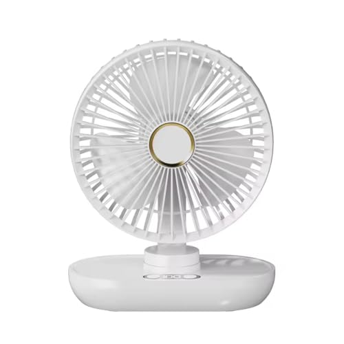 Portable Rechargeable Desktop Oscillating Fan, Mini Tischventilator Leiser, Automatisch Oszillierend, USB Tischventilator mit 5 Geschwindigkeiten, Tragbar Klein Lüfter für Büro, Zuhause (Weiß) von LUCKKY