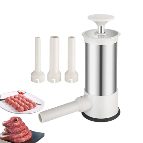 Praktische Wurstmaschine, Sausage Stuffer, Wurstfüllmaschine aus Edelstahl mit vier verschiedene Füllrohre, Wurstfüller Manuelle, Wurstpresse, Wurstfüllmaschine & Klein Hackbällchen Former von LUCKKY