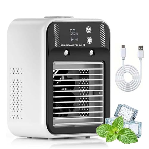 Premium Mini Aircooler Luftkühler Mit Wasserkühlung, Glacier Breeze Ac, Mobile Klimaanlage Mini Klimagerät, Luftkühler mit 500ml Wassetank Verdunstungskühlung, 2 Geschwindigkeiten und 2 Nebelmodi von LUCKKY