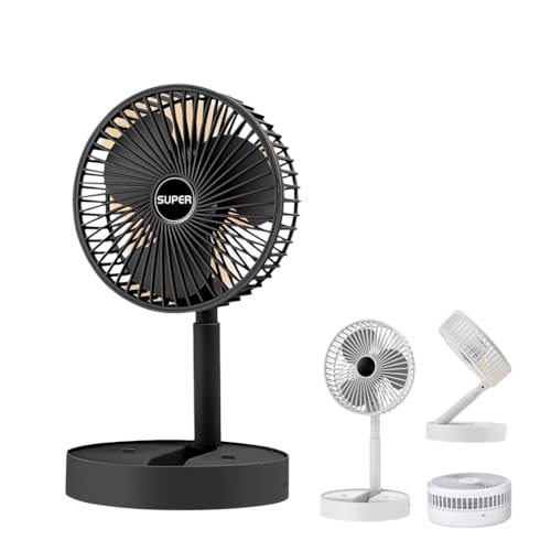 Telescopic Folding Fan, Teleskop-Faltventilator, Tragbarer USB wiederaufladbarer klappbarer Tischventilator, 3 Geschwindigkeiten Leise Oszillierender Ventilator, Mini-Kühlventilatoren (Schwarz) von LUCKKY