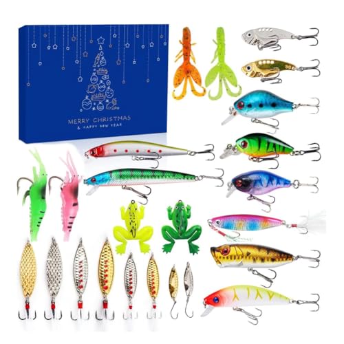 Weihnachts-Angelset kassette, Christmas Fishing Set Blind Box, Adventskalender Angeln 2023, Adventskalender angeln ausrüstung, 24 Tage Angelköder Set für Erwachsene Männer Angler (A) von LUCKKY