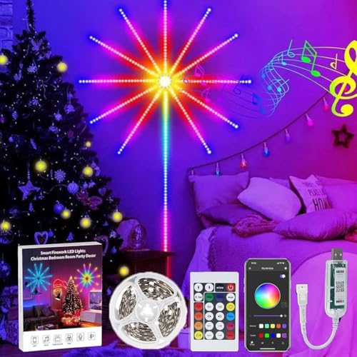 WiFi Bluetooth Smart Fireworks Led Light, Smart Feuerwerk LED-Lichter, USB RGB Farblichtleiste, Led Firework Streifen Lichterkette mit Fernbedienung & App-Steuerung Musik Sound Synchronisation von LUCKKY