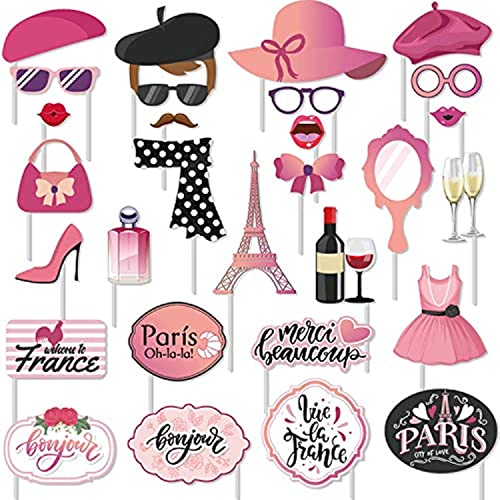 30 Stück Paris Foto Requisiten Paris-Party Photo Booth Kit Themed Dekoration Französische Eiffelturm für Oh la Baby Shower Geburtstag Thema Party Supplies von LUCKKYY