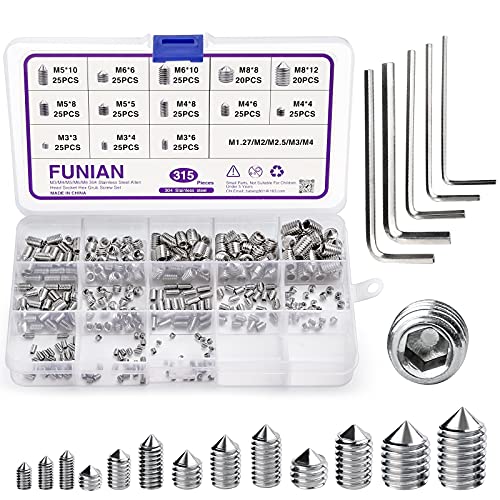 315Pcs Madenschrauben Set, M3 M4 M5 M6 M8 Innensechskantschrauben-Sortiment mit kleinem Innensechskant Innensechskantschlüssel Cup Point Innensechskant Madenschraube Schneckenschraube von LUCKNIGHT