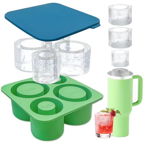 Eiswürfelform für Stanley Cup, Silikon Eiswürfelform mit Deckel, 4 Fach Thermobecher Eiswürfelbehälter, BPA-frei Eiswürfelbehälter für 20-40 Oz Tumbler Becher, Cocktails, Kaffee, Whiskey (Grün) von LUCKNIGHT