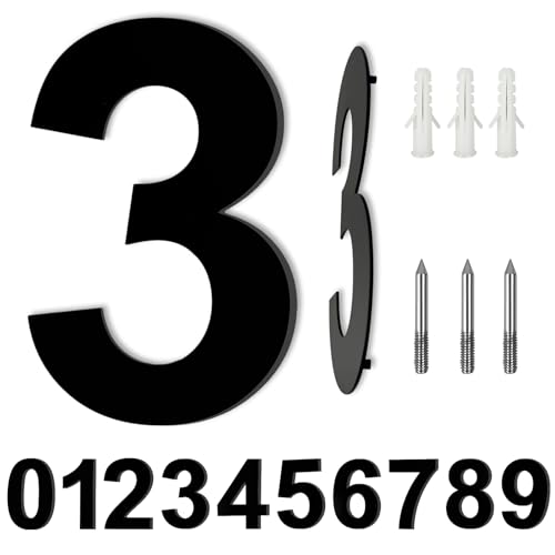 LUCKNIGHT Hausnummern, Hausnummer Schwarz, Schwimmendes Hausnummernschild, Edelstahl Hausnummer, Schwarze Beschichtung, Rostfrei und Wetterfest, 8 Zoll (20,32 cm) (3) von LUCKNIGHT