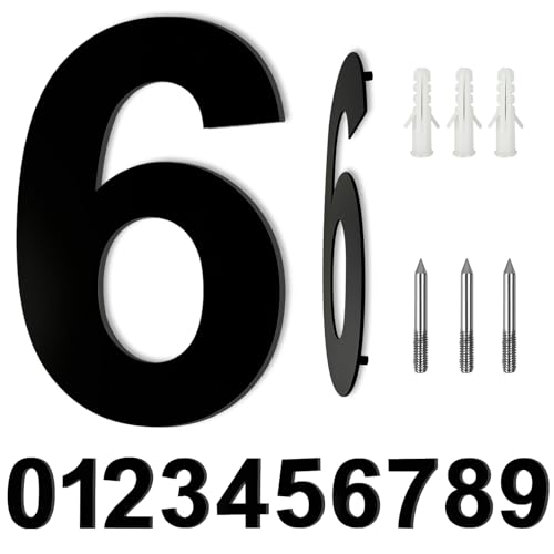LUCKNIGHT Hausnummern, Hausnummer Schwarz, Schwimmendes Hausnummernschild, Edelstahl Hausnummer, Schwarze Beschichtung, Rostfrei und Wetterfest, 8 Zoll (20,32 cm) (6) von LUCKNIGHT