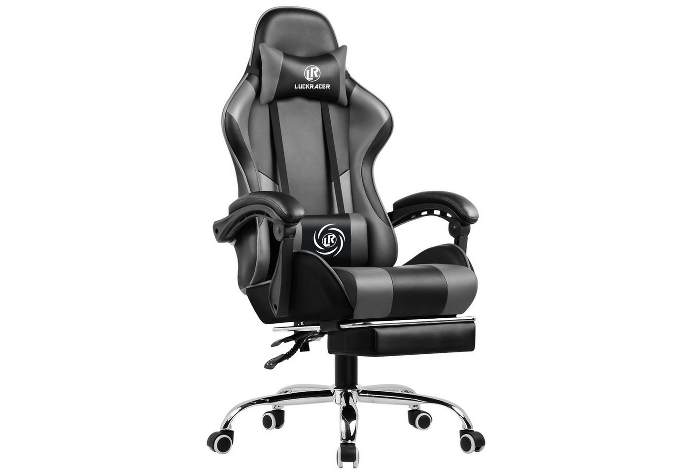LUCKRACER Gaming-Stuhl Bürostuhl mit Fußstütze, Kopfstütze, Gaming Sessel (Packung), Ergonomischer Gamer Stuhl, Maximale Belastung 150 kg, 360° drehbar von LUCKRACER