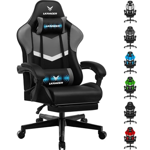LUCKRACER Gaming Stuhl mit fußstütze Bürostuhl Ergonomisch mit verstellbare Lendenkissen, Kopfkissen Gaming Chair,Höhenverstellbarer Gamer Stuhl, 150 kg Belastbarkeit von LUCKRACER