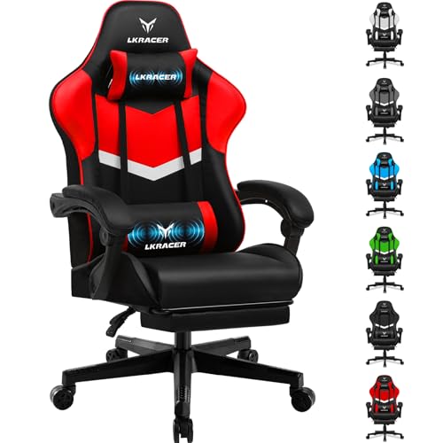 LUCKRACER Gaming Stuhl mit fußstütze Bürostuhl Ergonomisch mit verstellbare Lendenkissen, Kopfkissen Gaming Chair,Höhenverstellbarer Gamer Stuhl, 150 kg Belastbarkeit von LUCKRACER