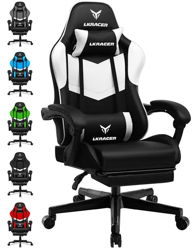 LUCKRACER Gaming Stuhl mit fußstütze Bürostuhl Ergonomisch mit verstellbare Lendenkissen, Kopfkissen Gaming Chair,Höhenverstellbarer Gamer Stuhl, 150 kg Belastbarkeit von LUCKRACER