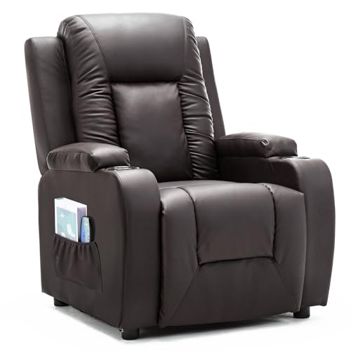 LUCKRACER Relaxsessel Fernsehsessel mit Liegefunktion und Fußstütze, 360°Drehbarer TV Sessel Wohnzimmer, Schaukelstuhl mit Getränkehaltern und Seitentasche PU-Leder Braun von LUCKRACER
