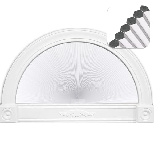 LUCKUP Bogen-Fensterblenden, halbrund, verdunkelnd, Plissees (Radius: 61 cm), halbrunde Zellularvorhänge, einfach zu schneiden und zu installieren, Weiß von LUCKUP