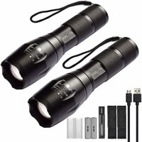 2er-Pack Hochleistungs-LED-Taschenlampen mit 2 wiederaufladbaren 18650-Akkus, taktische Taschenlampe mit USB-Ladegerät von LUCKY-88