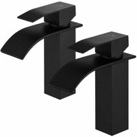 2x Wasserfall-Waschtischarmaturen, schwarze Waschtischmischer, Edelstahl-Waschtischarmatur für Badezimmer, Armaturen im modernen Design von LUCKY-88