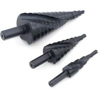 3-teiliger HSS-Spiral-Stufenbohrer, nitriert, zum Bohren, Vergrößern, Bearbeiten von Blech, PVC und Holz (4–12 mm/4–20 mm/4–32 mm) von LUCKY-88