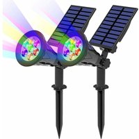 Set mit 2 Solarleuchten mit je 7 LEDs, 7 Farbwechseln, kabellos, wasserdicht (IP65), mit um 180° verstellbaren Solarstrahlern für den Außenbereich, von LUCKY-88
